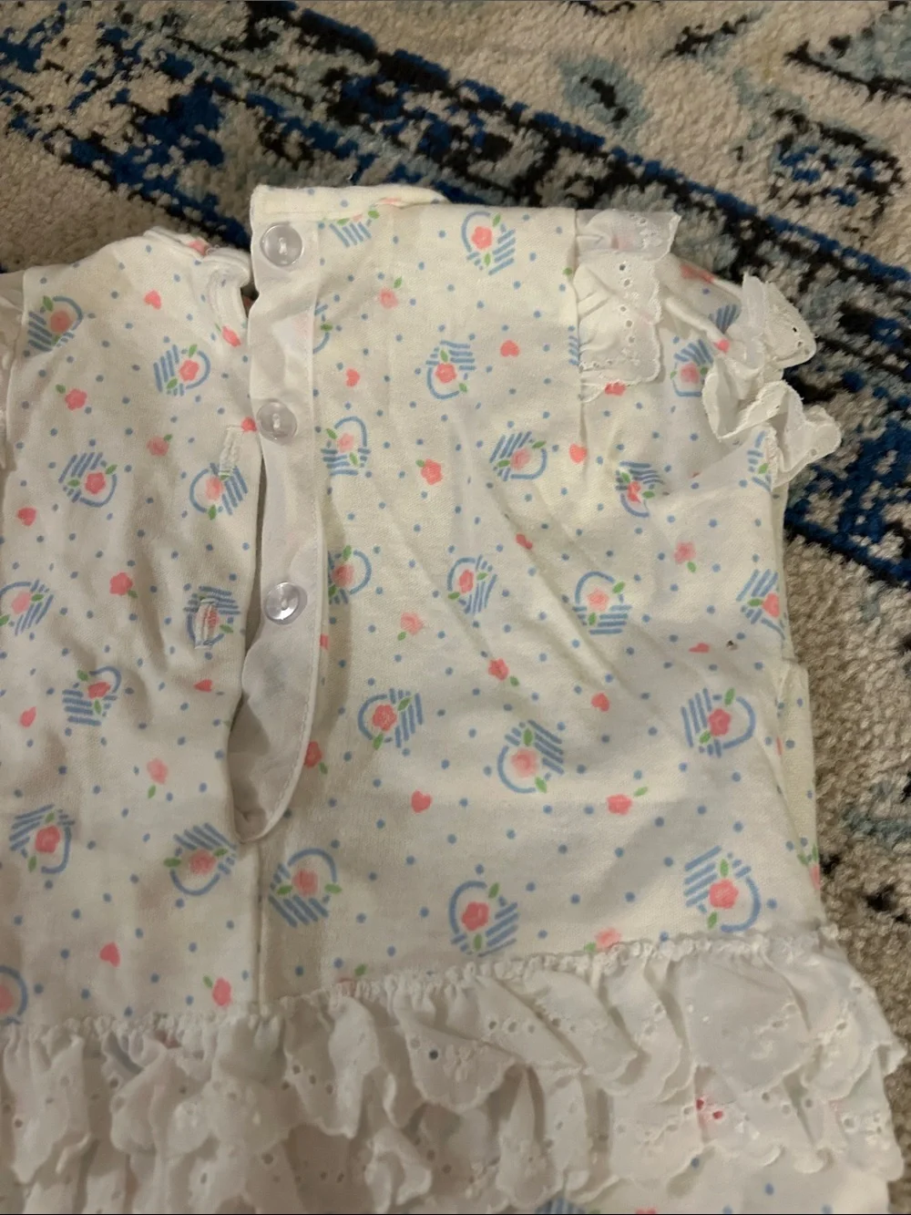 Vintage Carter's Pastel Floral Romper with Eyelet Lace Trim Size 6M